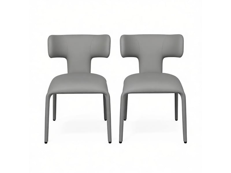  Lot de 2 chaises de bureau avec dossier incurvé  - roulettes silencieuses, simili cuir gris  - Conforama A