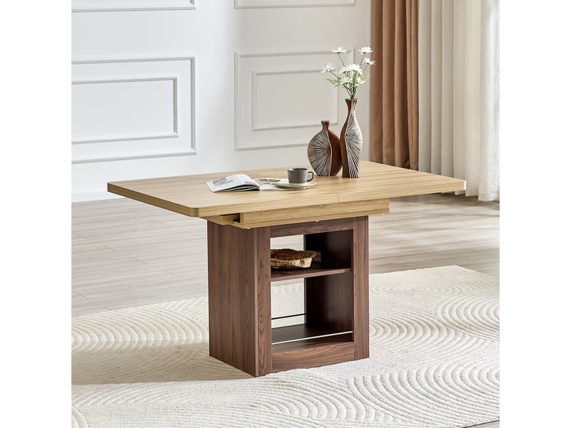 Table à manger, extensible, en noyer, avec compartiment intégré, couleur naturelle - Conforama D