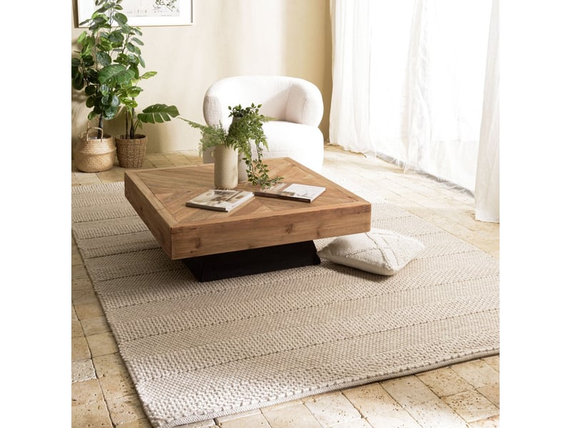  Quentin - tapis rectangulaire 300x400cm en laine tissée couleur beige  - Conforama B