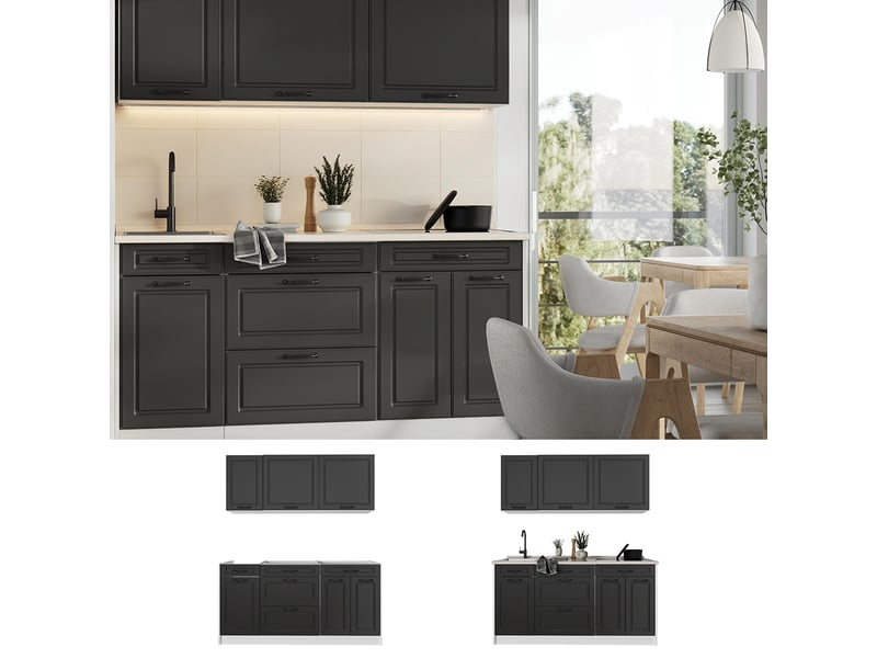  Vicco cuisine, anthracite campagneblanc, 160cm plan de travail marbre  - Conforama D