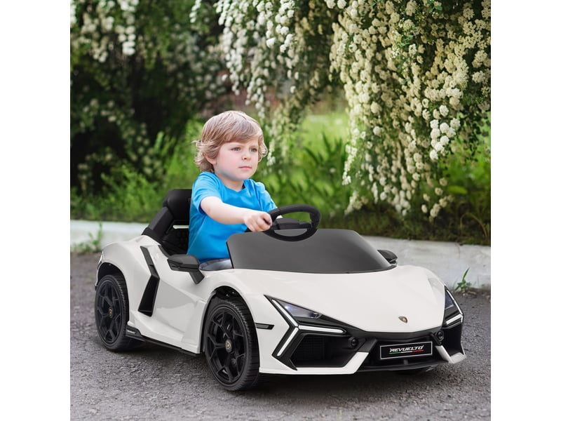  Voiture électrique pour enfants avec lumières led, klaxon et télécommande, en plastique et acier, 105 x 60 x 40 cm, blanche  - Conforama D