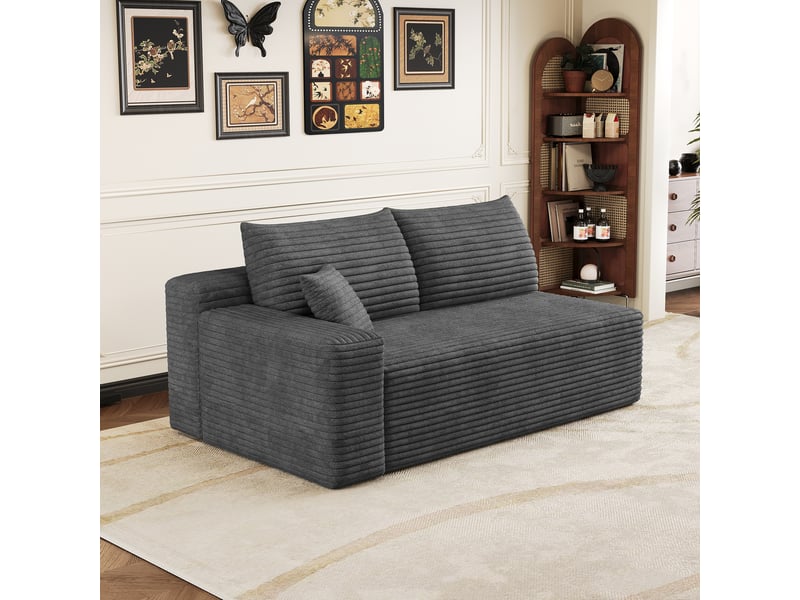 Petit canapé 2 places gris foncé avec accoudoir gauche, canapé compact 151 cm pour salon et studio - Conforama D