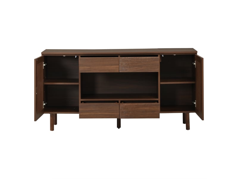  Buffet bas 140x35x71 cm noyer avec 4 tiroirs, portes vitrées Fay Lum - Conforama D