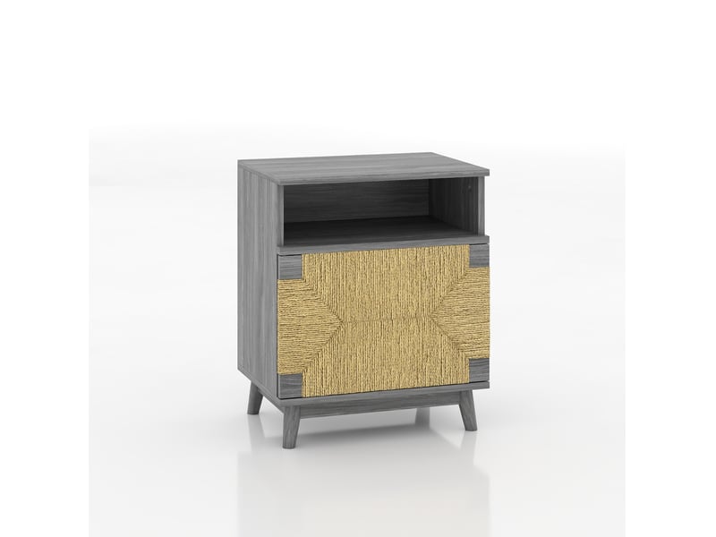  Lot de 2 tables de chevet boho 48x35x58 cm gris avec porte  - Conforama E