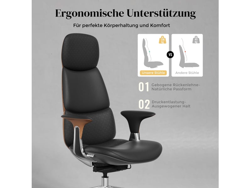  Fauteuil de bureau 70x66x114 cm – noir et marron – inclinaison réglable verrouillable jusqu'à 135°  - Conforama D