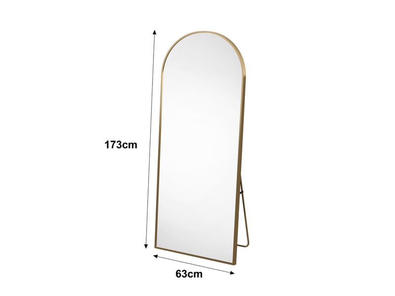  Miroir psyché arqué sur pied 173x63 cm, miroir pleine longueur arqué avec cadre en alliage d'aluminium, miroir de coiffeuse, miroir sur pied inclinable ou suspendu, doré  - Conforama C