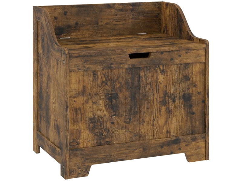  Coffre de rangement avec charnière de sécurité, coffre en bois avec poignée encastrée pour salon et entrée, brun rustique  - Conforama A