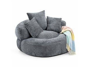 Fauteuil pouf en chenille, avec dossier haut et accoudoirs, assise large pour détente et jeux, gris