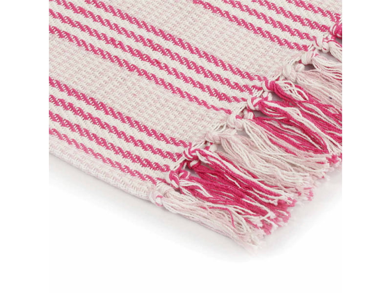  Couverture coton à rayures 220x250 cm rose et blanc  - Conforama D