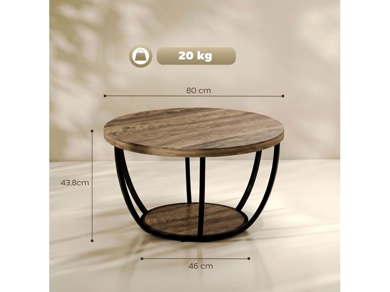  Table basse ronde 2 niveaux avec rangement 80 cm homvra  - Conforama D