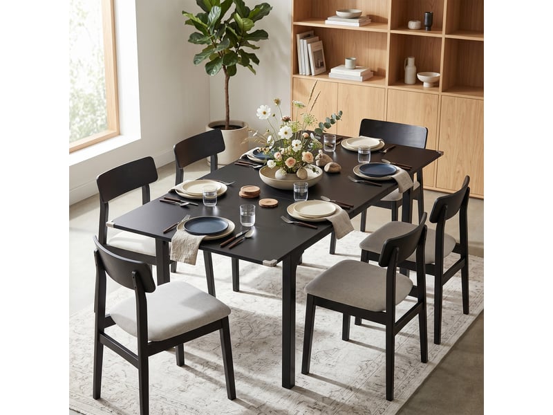  Table extensible pour 4 à 6 personnes, longueur réglable de 120 à 160 cm, pieds en acier, noire  - Conforama C