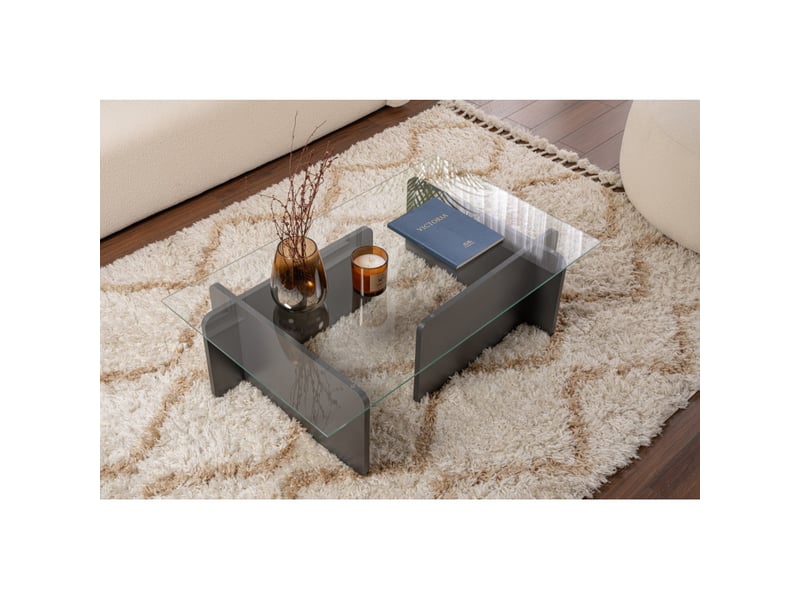  Table basse de salon en verre trempé et bois mdf mélaminé anthracite 105 x 65 x 30 cm  - Conforama C