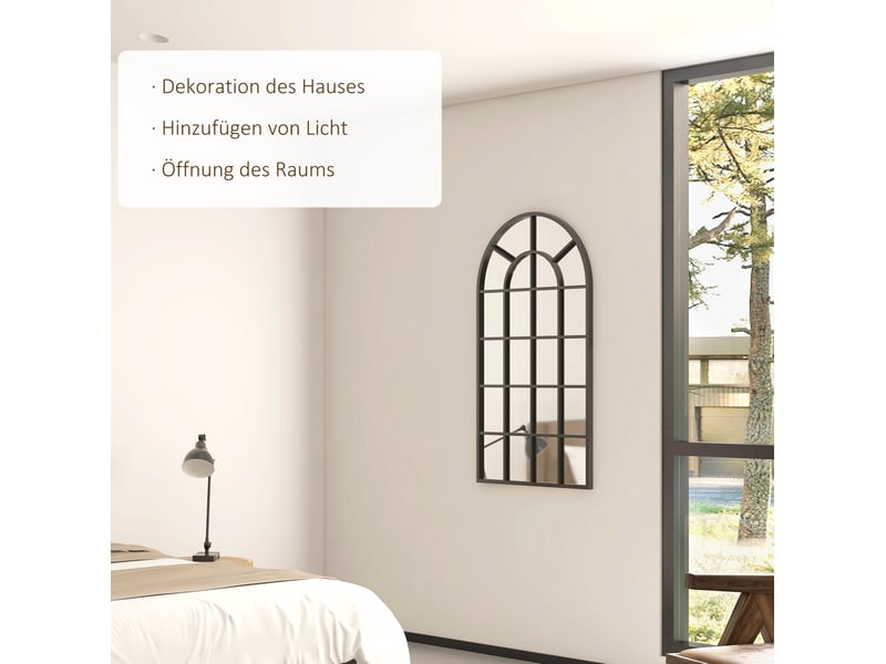 Miroir mural 110 x 62 cm – noir – cadre arche en aluminium avec croisillons, fixation murale incluse - Conforama D