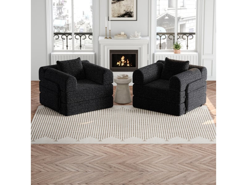  Canapé convertible en chenille 2-en-1 2 pièces avec rangement, structure métallique, design modulable, gain de place, multifonctionnel  - Conforama E