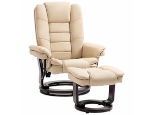 Fauteuil relax inclinable 135° grand confort pivotant 360° avec repose-pieds revêtement pu beige