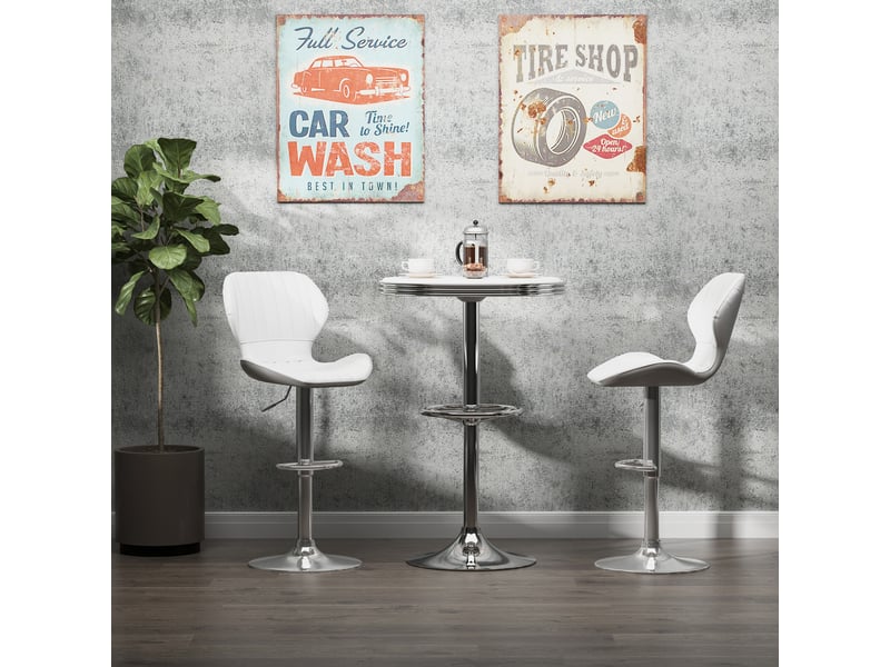  Lot de 2 tabourets de bar pivotants pour cuisine, en similicuir avec dossier et structure en métal, 47 x 51,5 x 92-114 cm, blanc  - Conforama C
