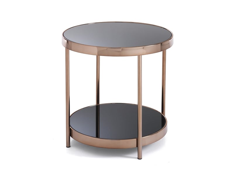 Table basse ronde en métal or rose avec étagères en verre fields  - Conforama A