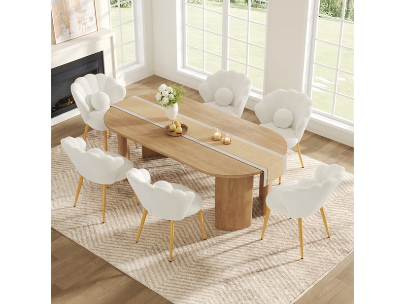Lot de 6 chaises de salle à manger 60x62,5x83 cm en tissu bouclé blanc, pieds dorés - Conforama B