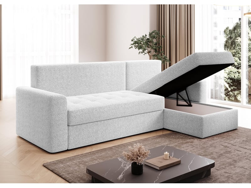  Canapé d’angle karaman 238 cm blanc perle convertible avec coffre Karaman - Conforama C