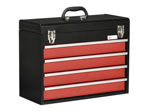 Coffre à outils 4 tiroirs verrouillable acier noir et rouge 51 x 22 x 39,5 cm evryae