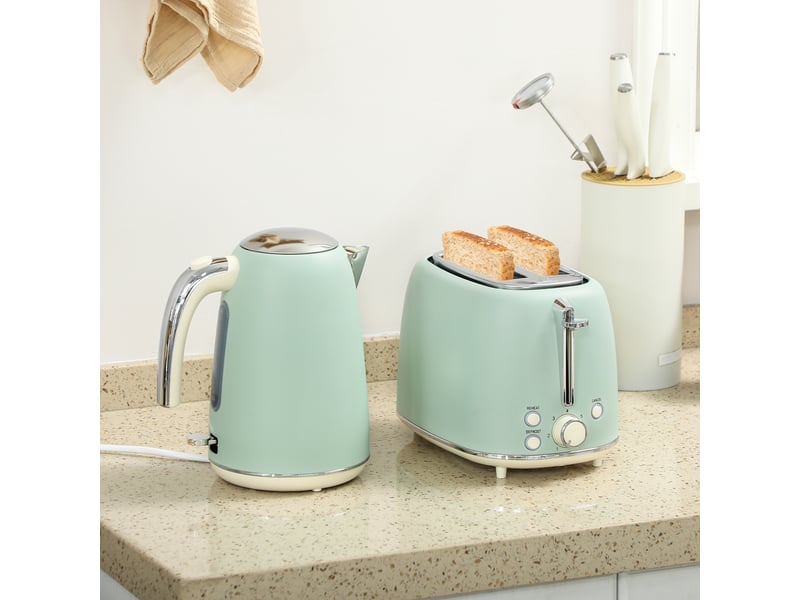  Ensemble bouilloire et grille-pain, vert, bouilloire en acier inoxydable 1,7 l et 2200 w et grille-pain à 2 tranches  - Conforama D