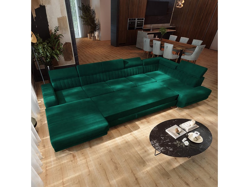  Canapé d'angle gaian, velours vert bouteille  - Conforama D