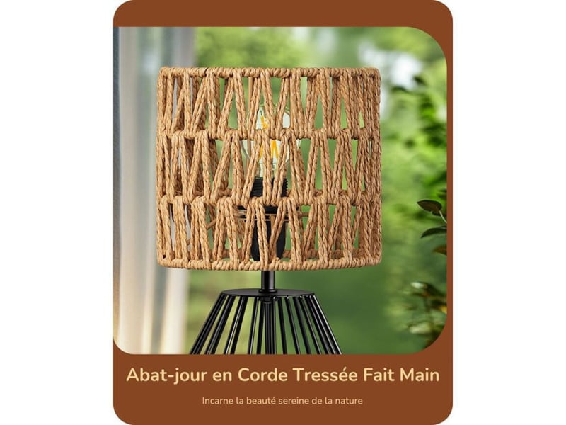  Lampe de chevet t165 style boho industriel noir et abat-jour en corde beige e14 led 2700k hauteur 29 cm 370618_AABJN35653_6_DROPFR - Conforama B