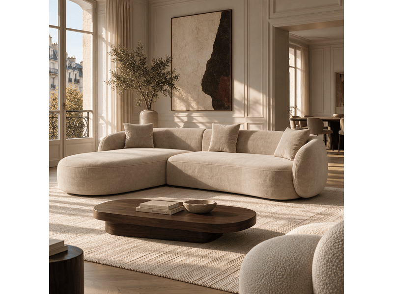  Canapé d'angle gauche 4 places en tissu tramé toucher doux taupe celine 1CELAGTTTP - Conforama B
