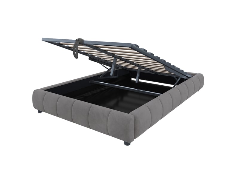 Sommier coffre 140x200cm sans tête de lit, avec lumières led monochromes, design moderne épuré, velours gris, sans matelas - Conforama E