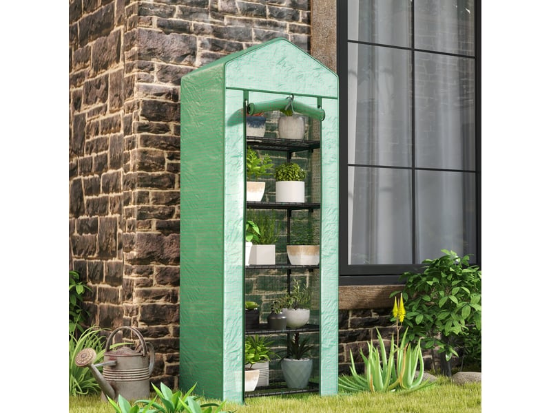  Serre de jardin 69x49x193 cm porte enroulable 5 niveaux plastique vert  - Conforama B