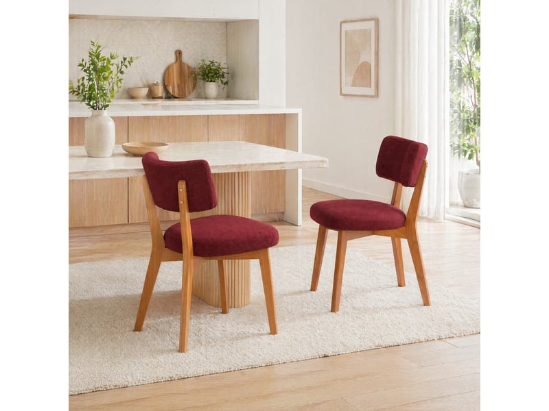  Lot de 2 chaises de salle à manger en tissu rouge bordeaux  - Conforama D