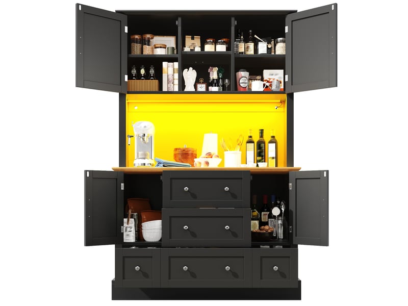  Buffet de cuisine noir,avec éclairage led,5 tiroirs,4 portes, rangement,confort,solide,robuste - mdf - 115x40x180cm  - Conforama A
