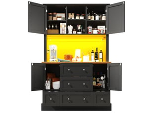 Buffet de cuisine noir,avec éclairage led,5 tiroirs,4 portes, rangement,confort,solide,robuste - mdf - 115x40x180cm