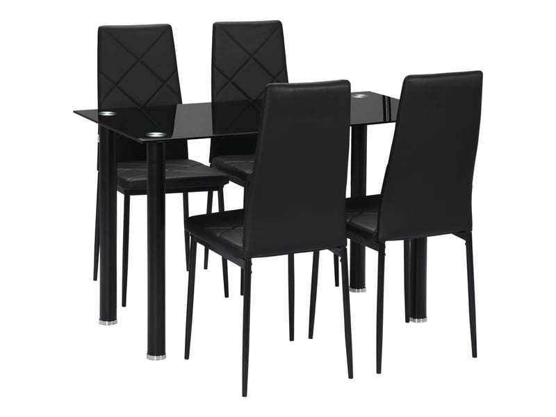  Ensemble de table à manger avec 4 chaises plateau en verre trempé, pour cuisine salon noir, pieds en acier  - Conforama B