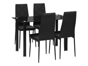 Ensemble de table à manger avec 4 chaises plateau en verre trempé, pour cuisine salon noir, pieds en acier