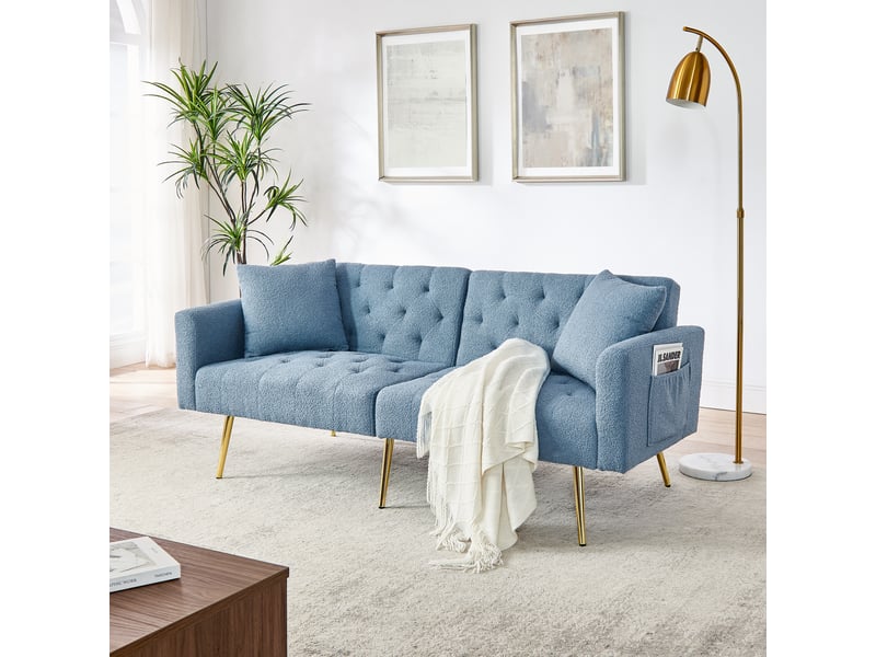  Canapé 2 places dossier réglable 3 positions en teddy bleu  - Conforama B
