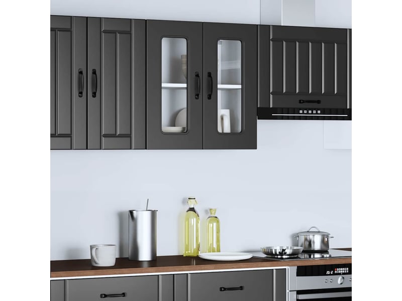  Meuble de rangement, armoire murale de cuisine avec porte en verre kalmar noir shl4964  - Conforama C