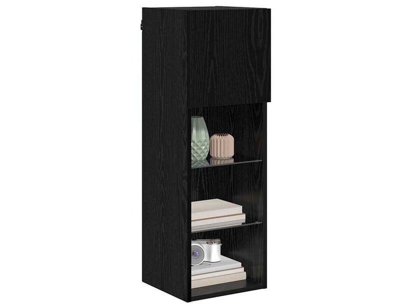  Lot de 2 meuble tv mural, meuble tv suspendu chêne noir bois d'ingénierie shl88589  - Conforama C