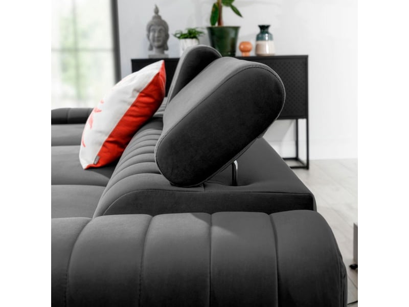 Canapé d'angle gauche gris foncé convertible 3 places jayson avec couchage  - Conforama C