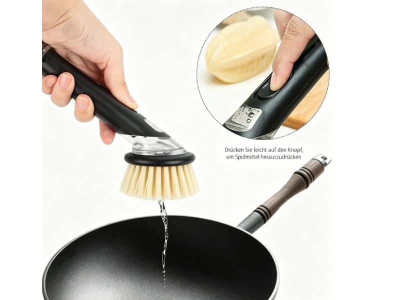  Brosse de nettoyage avec distributeur de savon, noir, nettoyage puissant, convient pour les casseroles, les éviers, etc. Jaune poils longs - black  - Conforama C