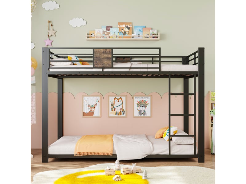 Lit superposé en métal 90 x 200 cm, bas 145 cm, échelle réversible et barrière de sécurité - Conforama R