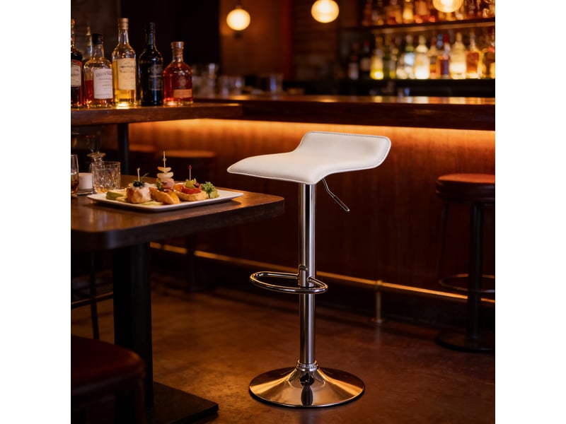  Tabouret de bar réglable pivotant 360° - lpospi - assise ergonomique, hauteur ajustable - simili cuir blanc  - Conforama E