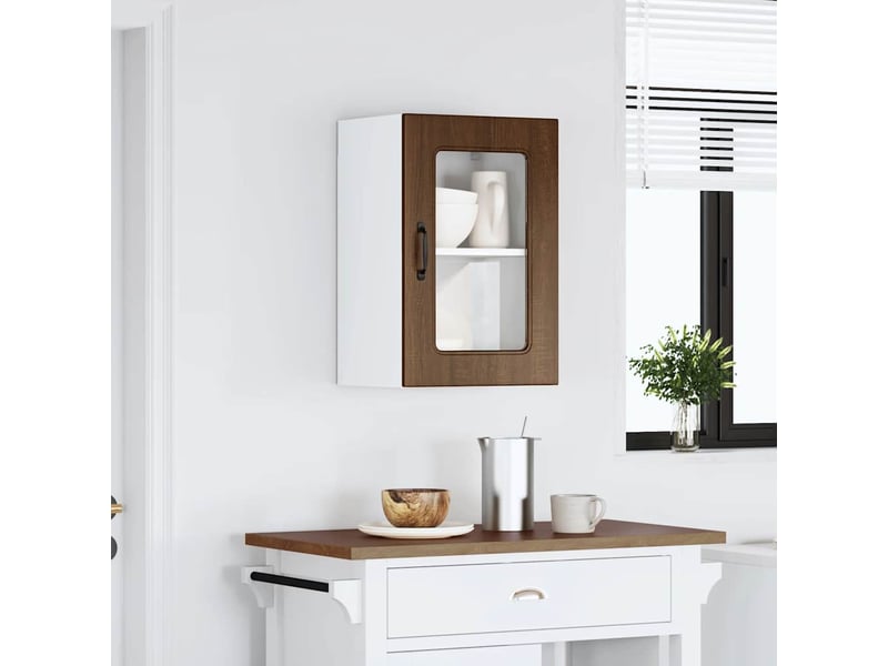  Armoire murale de cuisine et porte en verre kalmar chêne marron shl9640  - Conforama C