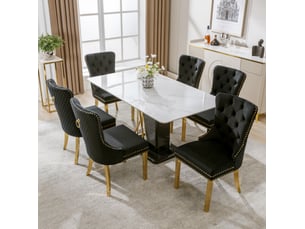 Lot de 6 chaises de salle à manger 50,5x45x95 cm, velours noir, anneau rond décoratif, pieds métalliques dorés