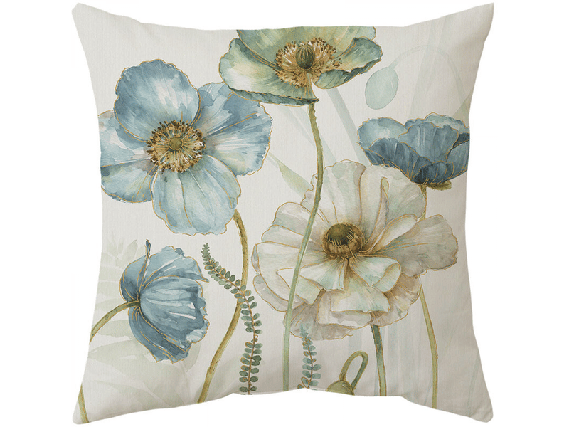  Housse de coussin extérieur 45 x 45 cm, lot de 4 housses de coussin imperméables motif floral jaune et bleu  - Conforama C
