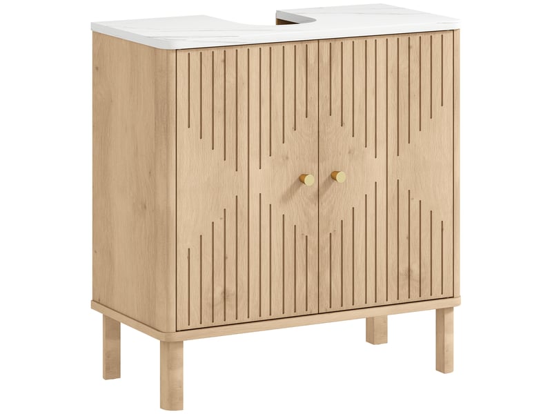  Meuble sous lavabo 60 cm, chêne effet marbre, portes rainurées  - Conforama A
