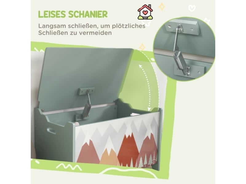 Coffre à jouets enfant vert, couvercle rabattable, motif mignon, boîte de rangement - Conforama E