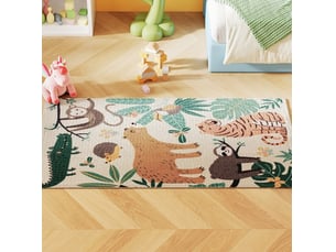 Tapis rectangulaire 150 x 80 cm multicolore en polyester, motif animaux de la jungle pour chambre d'enfant