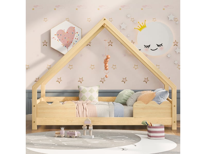  Lit cabine 90x200 cm avec sommier à lattes, lit simple en bois massif, beige, lit enfant  - Conforama D
