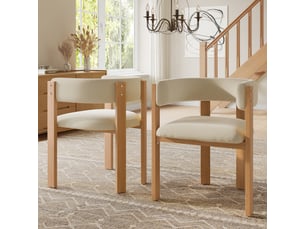 Lot de 2 chaises de salle à manger beige, dossier ergonomique rembourré, pieds métal effet bois naturel, assise épaisse, charge 150 kg